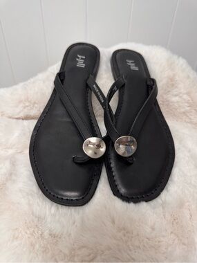 J. Jill Black Thong Sandals with Silver Disc Accent